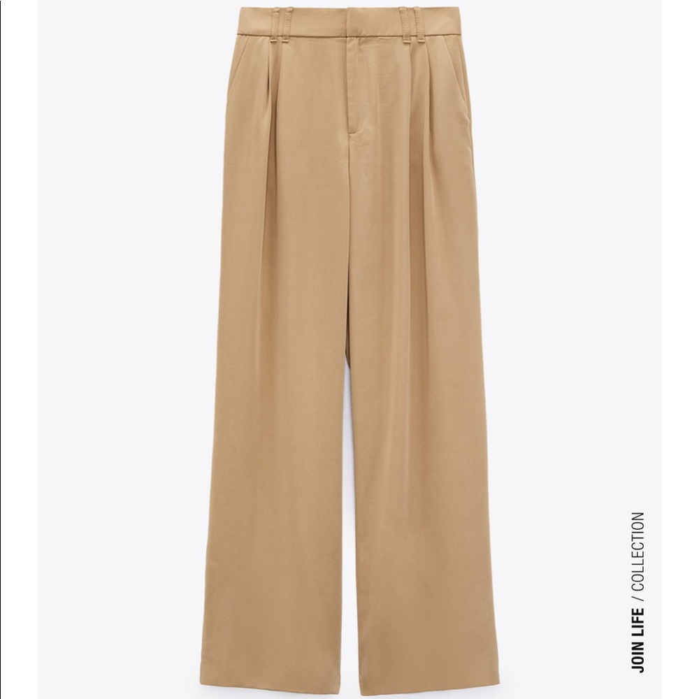 NWT Zara Tan Wide Leg High-Rise Pants